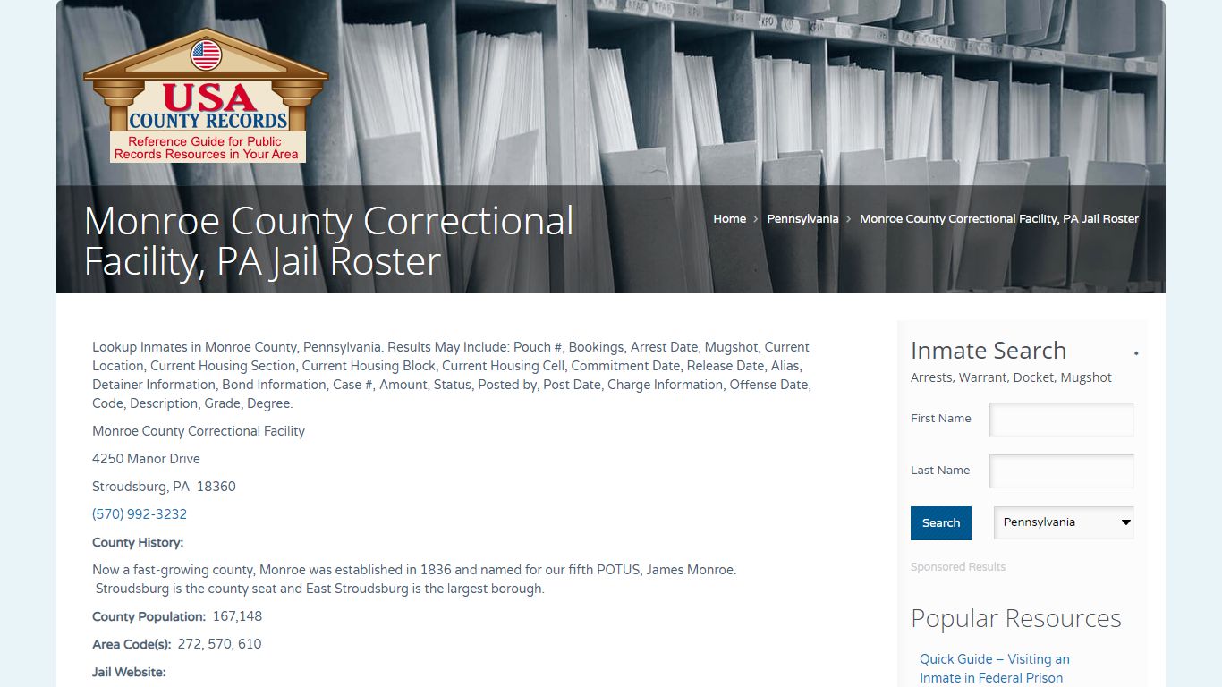 Monroe County Correctional Facility, PA Jail Roster | Name Search